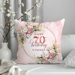 Rose Gold Watercolor Flowers Pillow 70th Birthday  Kussen<br><div class="desc">✅ For matching items search 36-70 in my collections ✅ Celebrate 70 years in style with this shimmering rose gold pillow. Featuring dusty pink, blush pink, and light pink watercolor flowers, lush greenery, eucalyptus accents, and a gold frame, this boho, floral, and bohemian design makes a perfect gift for a...</div>