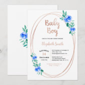 Rose gold Watercolor rose Baby boy Kaart (Voorkant / Achterkant)