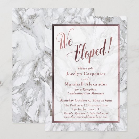 Rose Gold  We Eloped Script Marmer Ontvangstkaartj Kaart (Voorkant / Achterkant)