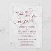 Rose Gold "We Got Married" Typografie met Marmer Kaart (Voorkant / Achterkant)