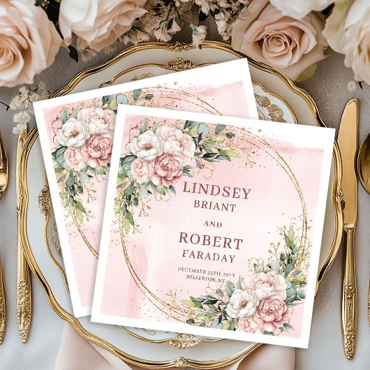 Rose Gold Wedding Floral Greenery Gold Glitter Servet