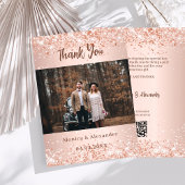 Rose gold wedding photo QR code thank you card Kaart