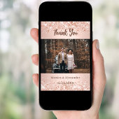 Rose gold wedding photo QR code thank you card Kaart