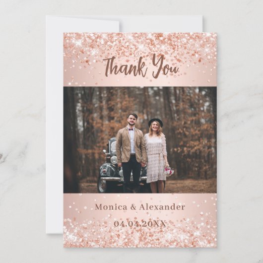Rose gold wedding photo QR code thank you card Kaart (Voorkant)