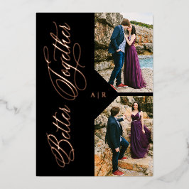 Rose Gold Whimsical Luxury Modern 2 Photos Collage Folie Uitnodiging