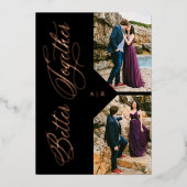 Rose Gold Whimsical Luxury Modern 2 Photos Collage Folie Uitnodiging (Voorkant)