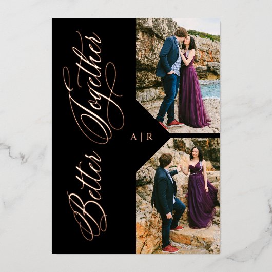 Rose Gold Whimsical Luxury Modern 2 Photos Collage Folie Uitnodiging (Voorkant)