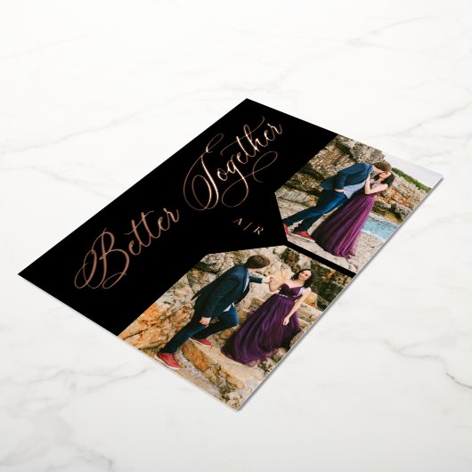 Rose Gold Whimsical Luxury Modern 2 Photos Collage Folie Uitnodiging (Gedraaid)