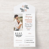 Rose Gold White Floral Monogram Photos Wedding All In One Uitnodiging (Binnenkant)