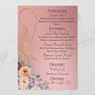 Rose Gold- Wildflowers, Monogram & Thank You  Menu