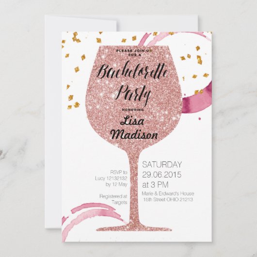 Rose Gold Wine Bachelorette Party Kaart (Voorkant)