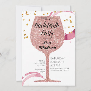 Rose Gold Wine Bachelorette Party Kaart