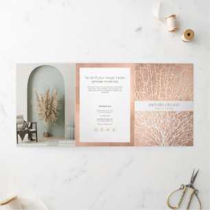 Rose Gold Zee Waaiers Koraal Patroon Ontwerper Bro Drieluik Kaart