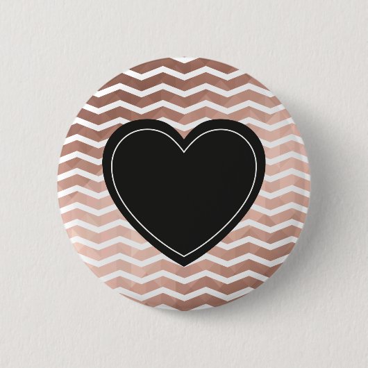 Rose gold zigzag black heart chic girl pinback ronde button 5,7 cm (Voorkant)