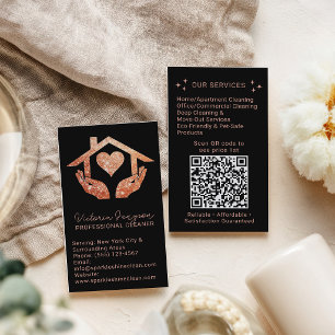 Rose Gold Zwarte Schoonmaakdienst Dienstmeid QR Lo Visitekaartje