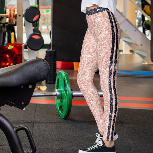 Rose Golden Black Shiny Glitter Pattern Stripes Leggings