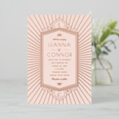 Rose Golden Rays Initials Art Deco Wedding Folie Uitnodiging (Staand Voorkant)