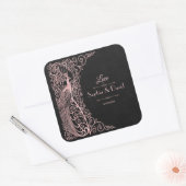 Rose Goud Art Deco Pauwen Bruiloft Vierkante Sticker (Envelop)