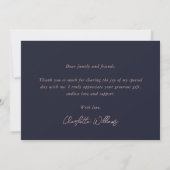 Rose Goud Blau Elegante Script Modern  Bedankkaart (Achterkant)