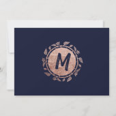 Rose Goud Bloemig Navy Blauwe Borstel Script Bewaa Kaart (Achterkant)