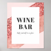 Rose Goud, Blush & Lovertjes Bruiloftsfeest Wijnba Poster (Voorkant)