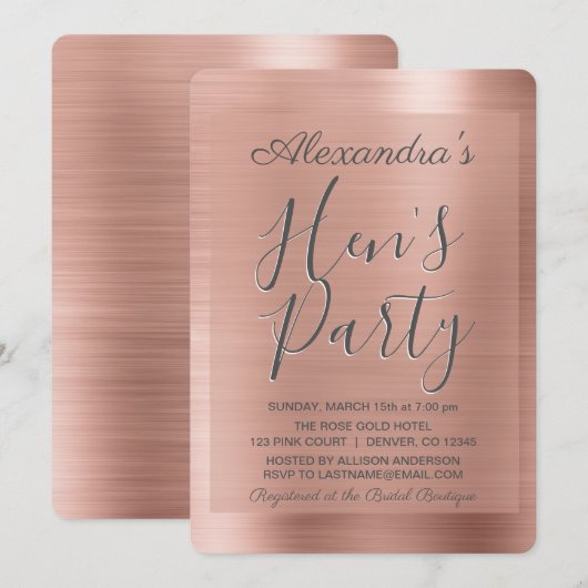 Rosé goud | Blush Pink Girly Hen's Party Kaart (Voorkant / Achterkant)