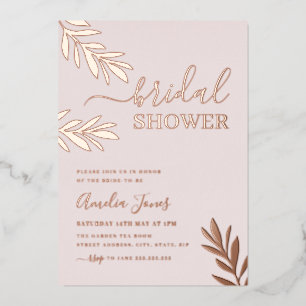 Rose Goud Boho Blad Bruidsdouche Folie Uitnodiging