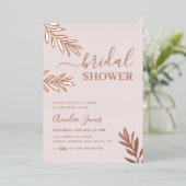 Rose Goud Boho Blad Bruidsdouche Folie Uitnodiging (Staand Voorkant)
