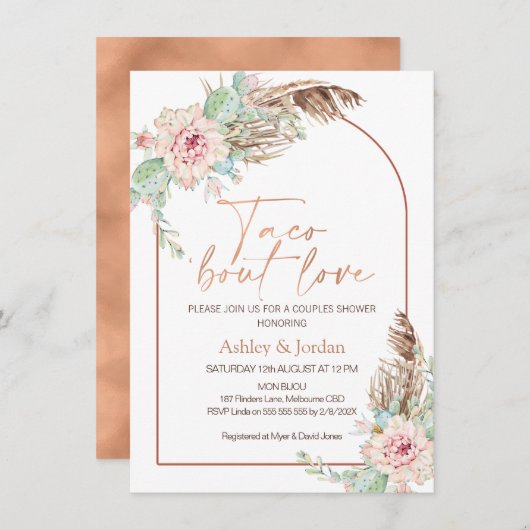 Rose Goud Boog Taco 'bout Love Boho Koppels Bruisf Kaart (Voorkant / Achterkant)