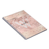 Rose Goud Borstelstrepen Glitter Monogram Nee Notitieboek (Rechterzijde)