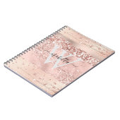Rose Goud Borstelstrepen Glitter Monogram Nee Notitieboek (Linkerzijde)