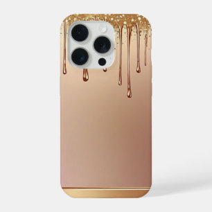 ✨ Rose Goud Drip Elegantie Over Gouden Metaal Glan iPhone 15 Pro Case