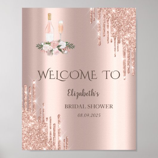 Rose Goud Drips Brunch & Bubbly Bruidsuitnodiging Poster (Voorkant)