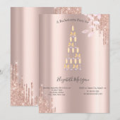 Rose Goud Drips Champagneglas Bachelorette Kaart (Voorkant / Achterkant)