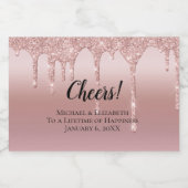 Rose Goud Druppelende Glitter Bruiloft Mini Sparkling Wijnetiket (Enkel label)