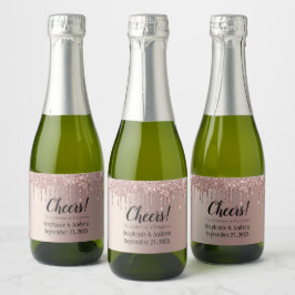 Rose Goud Druppelende Glitter Bruiloft Mini Sparkling Wijnetiket