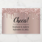 Rose Goud Druppelende Glitter Bruiloft Mini Sparkling Wijnetiket (Enkel label)