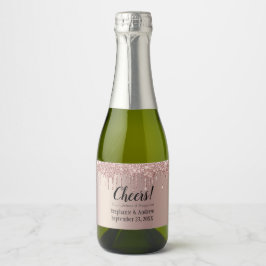 Rose Goud Druppelende Glitter Bruiloft Mini Sparkling Wijnetiket