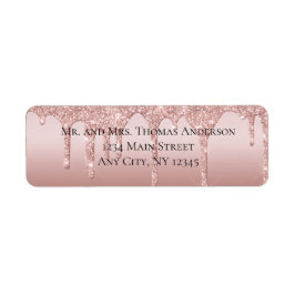 Rose Goud Druppelende Glitter Huwelijk Retouradres Etiket