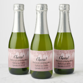 Rose Goud Druppelende Glitter Trouwgunst Mini  Sparkling Wijnetiket