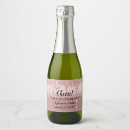 Rose Goud Druppelende Glitter Trouwgunst Mini  Sparkling Wijnetiket