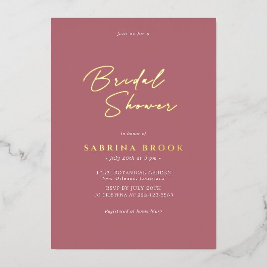 Rosé goud | Eenvoudig minimalistisch Vrijgezellenf Folie Uitnodiging (Voorkant)