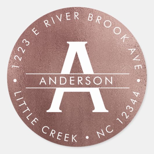 Rosé goud | Elegant Modern Monogram Retouradres Ronde Sticker (Voorkant)