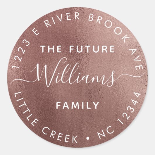 Rosé goud | Elegante moderne toekomst Mr en Mrs. Ronde Sticker (Voorkant)