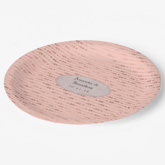 Rose Goud en Blush Folie Pijlen Bruiloft Papieren Bordje (Gekanteld)