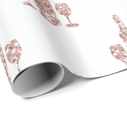 Rosé Goud en Goud Glitter Wijn thema Cadeaupapier (Rol Hoek)