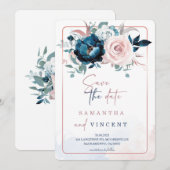 Rose Goud en Navy Blauwe Save the Date Sjabloon Kaart (Voorkant / Achterkant)