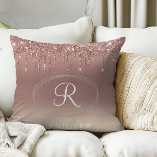 Rose Goud en Zilver Glitter Monogram Kussen