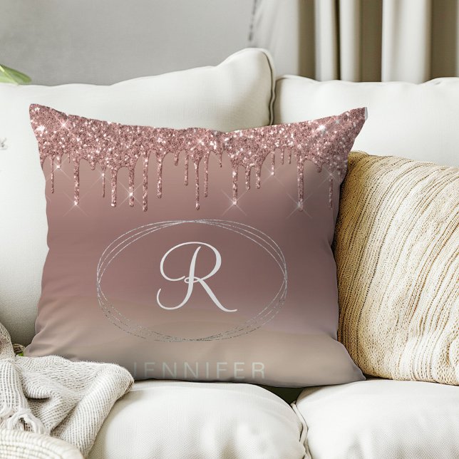 Rose Goud en Zilver Glitter Monogram Kussen (Creator heeft geüpload)