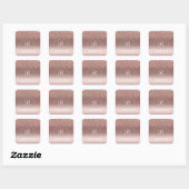 Rose goud en zilver glitter monogram vierkante sticker (Vel)